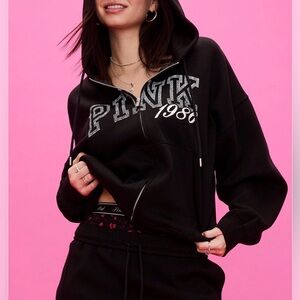 PINK VICTORIAS SECRET CAMPUS FLEECE FULL-ZIP HOODIE